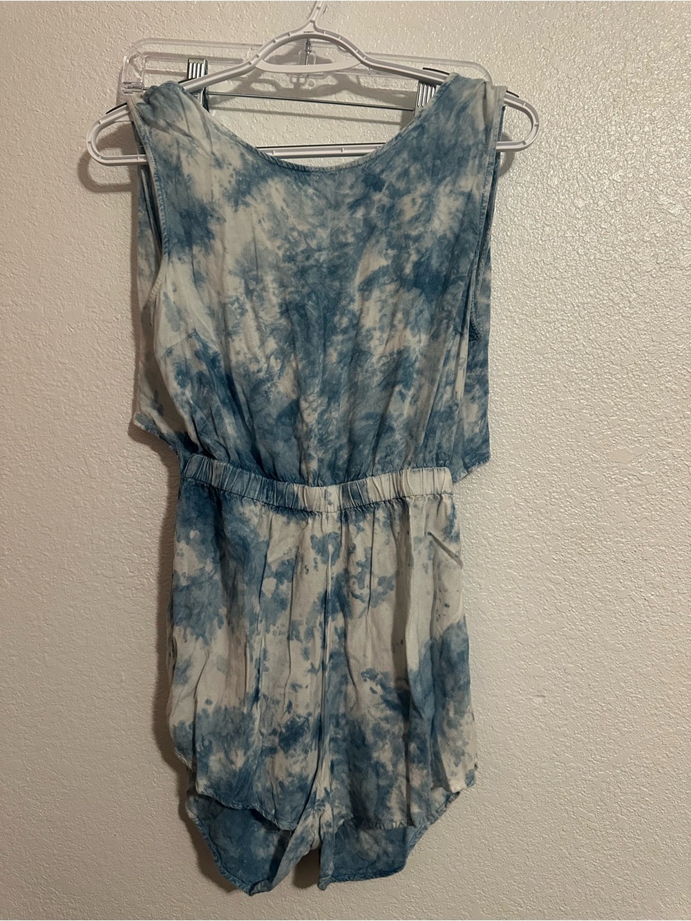 Blue Tie-Dye Sleeveless One-Piece Romper
